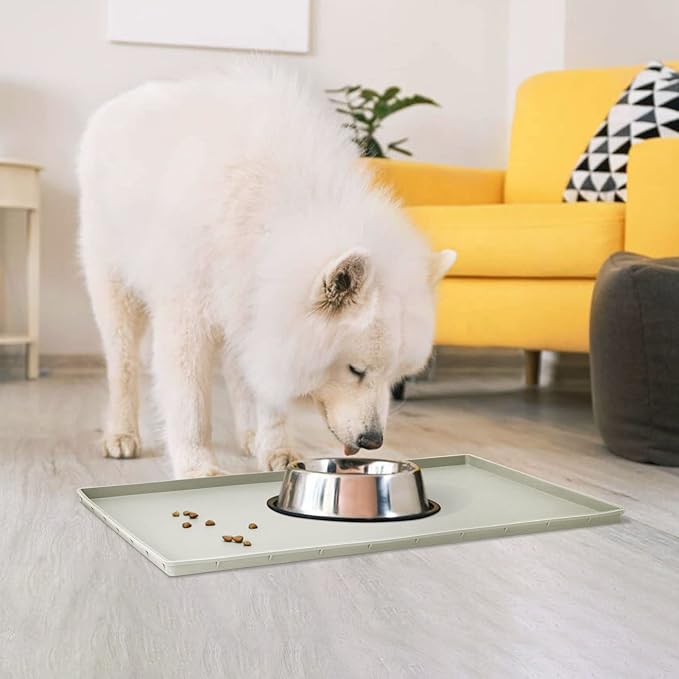 Dog Food Mat,Silicone Waterproof Food Tray,Non Slip Pet Bowl Mats Placemat,1" Raised Edge,Suitable for Most Small and Medium Sized Pets,32" x 24"
