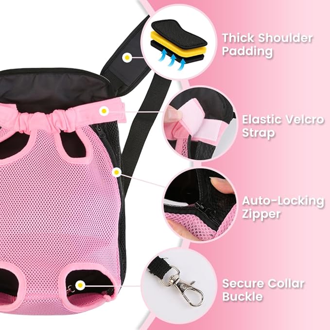 Mosago Dog Backpack Carrier, Pet Sling Front Backpack for Small Medium Dogs 10-16 Lbs, Legs Out, Adjustable Wearable Puppy Chest Travel Bag, Thick Straps & Cushion, Easy-Fit for Hiking/Walking/Camping
