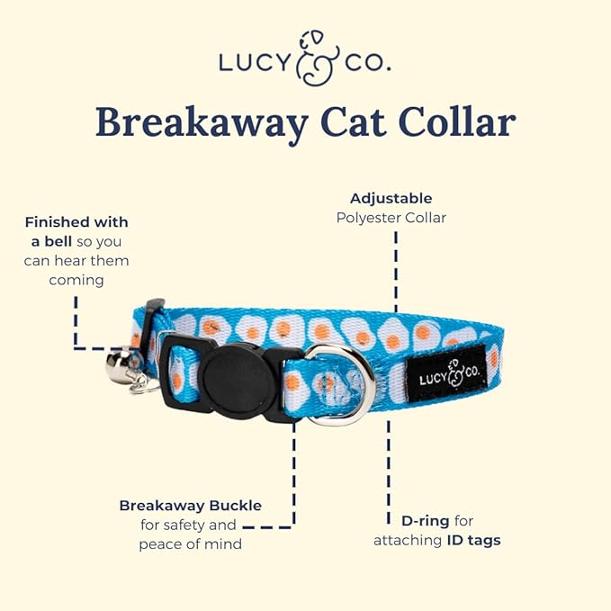 Lucy & Co. Eggcelent Breakaway Cat Collar with Bell – Designer Print Adjustable Safety Collar for Cats, Kittens & Small Dogs, Lightweight Pet Collar for Boy & Girl Cats – Small
