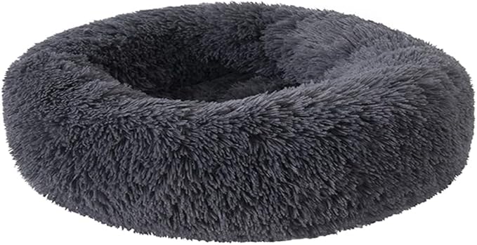 Donut Dog Bed Cat Bed Fluffy Calming Pet Bed Dog Round Bed Cat Round Bed Warm Kitten Nest Ideal for 3Kg Pet, Small, Dark Light