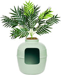 Good Pet Stuff Hidden Litter Box Planter, Decorative Cat Litter Enclosure with Carbon Filter, Artificial Plant, Easy Clean, Improved Design, Round Style, Base Kit, Sage Green