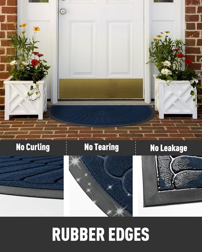 tchdio Semicircular Durable Rubber Doormat- Non Slip Front Door Mat for Outside Inside Entry, Navy Blue 24”x36”