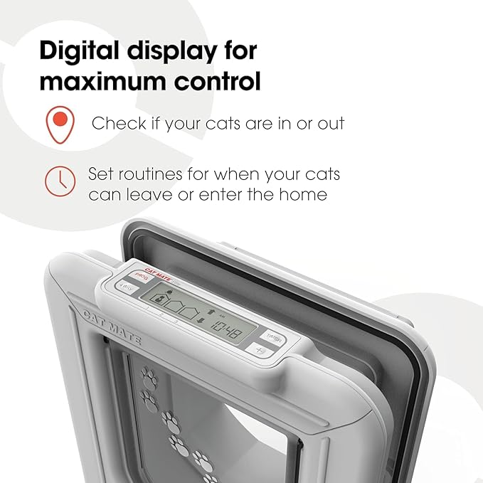 Cat Mate Elite Microchip Cat Flap with Digital Timer & LCD Display (355) - for Small to Average Sized Cats, Easy Installation in UPVC Doors, Glass, and Wood, White