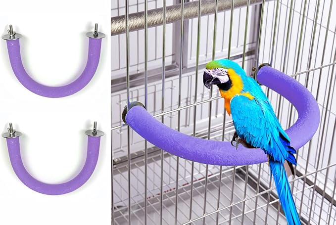 2Pcs 7.9Inch Purple U Shape Rough-surfaced Sands Stick Bird Perches Bird Cage Perches Toy for Regular to Large Parrot,Amazon,Parakeets,Macaw