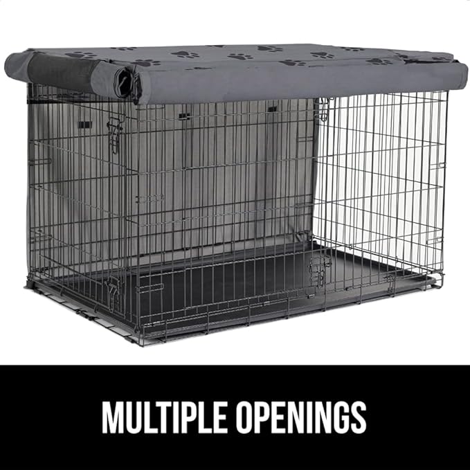 GORILLA GRIP Dog Crate Covers compatible with Amazon Basics Dog Crates, All Sides Open, Privacy Cover Fits 48" Wire Kennel, Breathable Mesh Windows, Light Reducing Puppy Training Cage Topper, Gray Paw