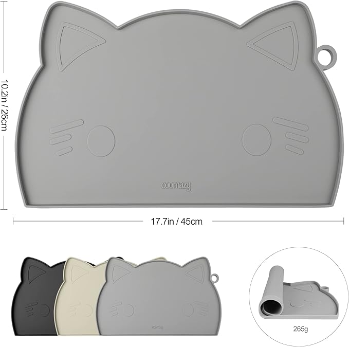 Coomazy Thicker Non-Slip Silicone Dog Mat with Raised Edge - Waterproof, Prevents Food Spills and Water Runoff (Gray, Medium)