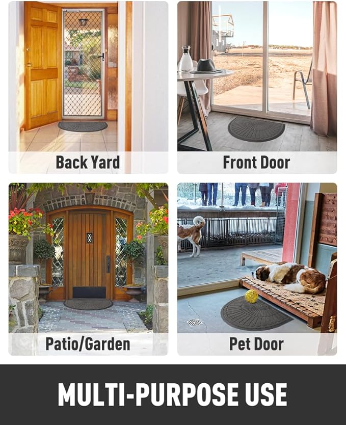 tchdio Door Mat Outdoor Indoor Entrance Doormat-Semicircular Durable Rubber Non Slip Front Door Mat for Outside Inside Entry Entryway Dirt Trapper WelcomeMat for Muddy Paws and Shoes-Grey 24”x47”