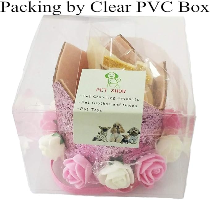 PET SHOW Pink Floral Hat, Bandana & Collar Bows Charms Set - Dog, Cat, Rabbit, Pig Birthday Gift - Reusable Adjustable Hat with 0-9 Figures, Pink for Girls - Apparel