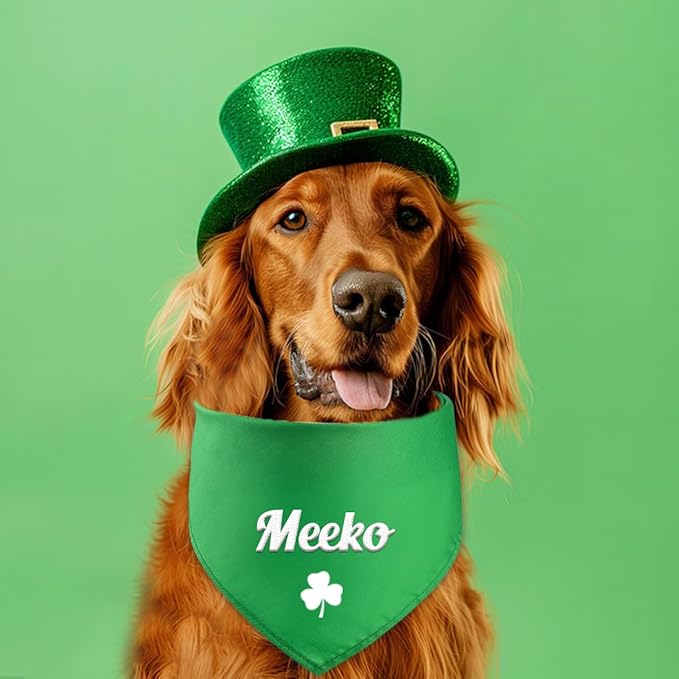 St. Patrick's Day Personalized Dog Bandana Embroidered Name Custom Neckwear Dog Scarf for Small Medium Large Dogs Cats Pets Birthday Gift