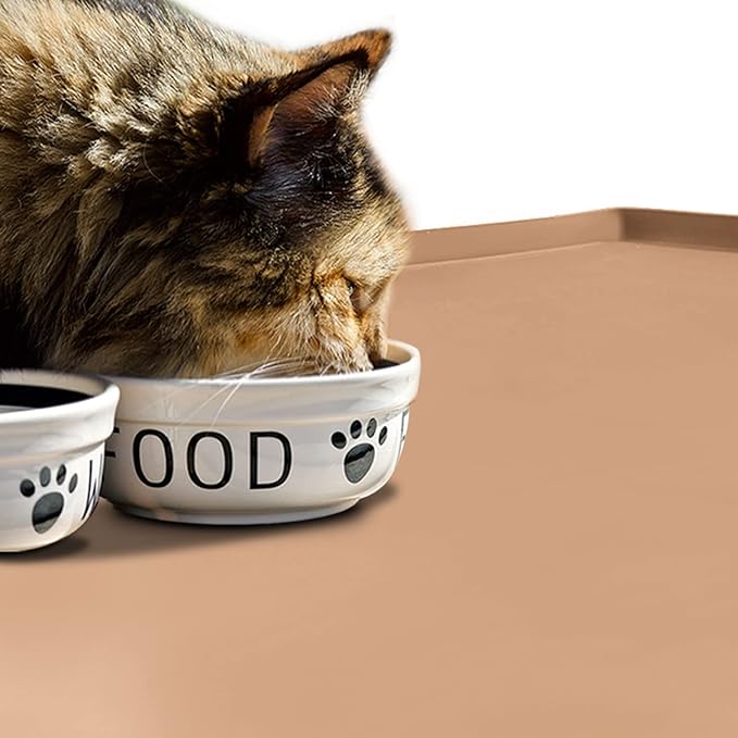 Dog Food Mat,Silicone Waterproof Food Tray,Non Slip Pet Bowl Mats Placemat,0.6" Raised Edge,Suitable for Most Small and Medium Sized Pets,24" x 16"