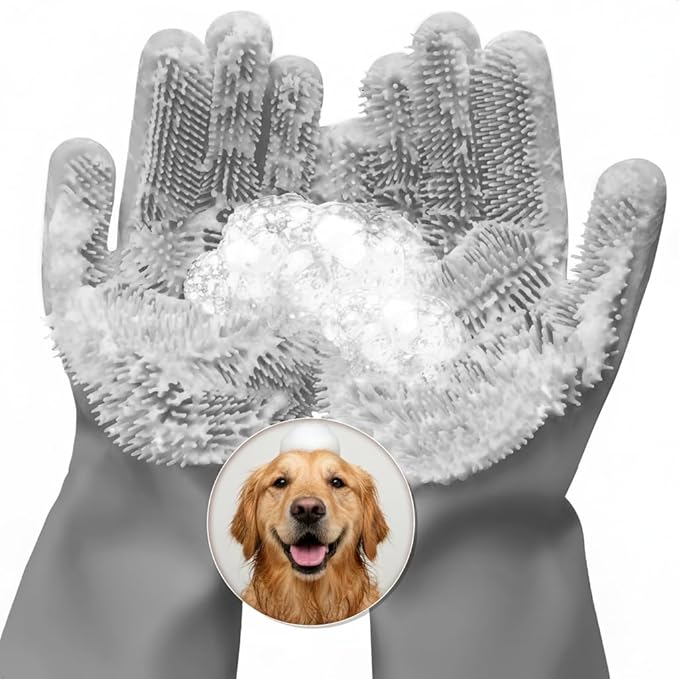 Cat & Dog Washing Gloves for Bathing – 2-in-1 Design Dog Scrubbing Gloves for Grooming, Massaging, and Paw Cleaning