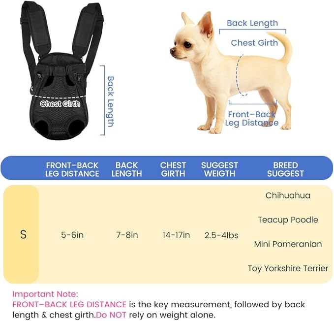 Mosago Dog Backpack Carrier, Adjustable Pet Front Carriers, Legs Out Carrying Sling Travel Bag for Small Medium Dogs 2.5-4 Lbs, Soft Wearable Puppy Chest Carry Backpacks for Walking/Hiking/Camping