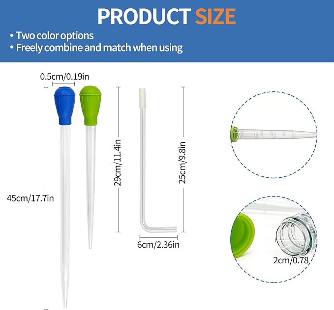 Extra Long Aquarium Coral Feeder Tool with Extension Tube, Deep Tank Fish Feeding Pipette, Long Pipette for Coral and Fish Feeding,Reef Tank Maintenance Accessories（17.7in&11.4in）