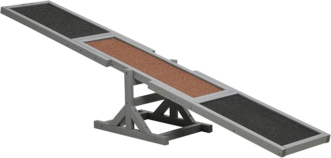 71" Dog Agility Seesaw Outdoor for Training and Exercise, Wooden Platform Dog Agility Training Equipment - Dog Obstacle Course Backyard Run Game Toy (Gray)