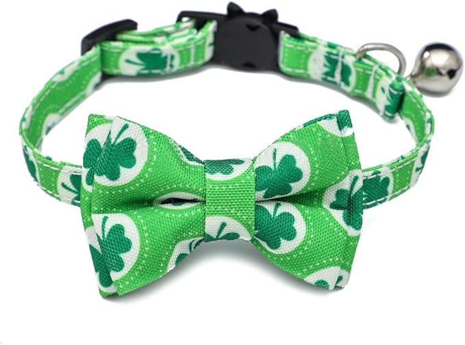 2-Pack Breakaway Cat Collars with Removable Double-Layer Bow Tie and Bell for Boy and Girl Cats,Safety Kitten Collars Suitable for Festivals and Daily. (St. Patrick's Day1)