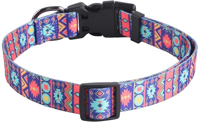 QQPETS Adjustable Soft Dog Collar: Print Flower Pink Multicolor Cute Patterns for XS Small Medium Large Pet Girl Boy Puppy Walking Running Training