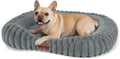 Cute Dog Bed for Small & Medium Dogs - Calming Orthopedic Rectangle Dog Bed with Reversible Cushion and Removable Cover, Washable Soft Pet Kennel Bed with Handle, 30x24x4Inches, Warm Grey