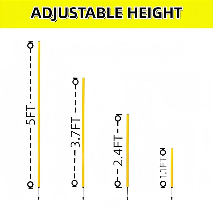 6 Pcs Soccer Agility Poles for Training, 5 FT Adjustable Speed and Agility Training Equipment for Football/Basketball/Horse/Dog Practice, Soccer Sticks with Steel Ground Nails Outdoors