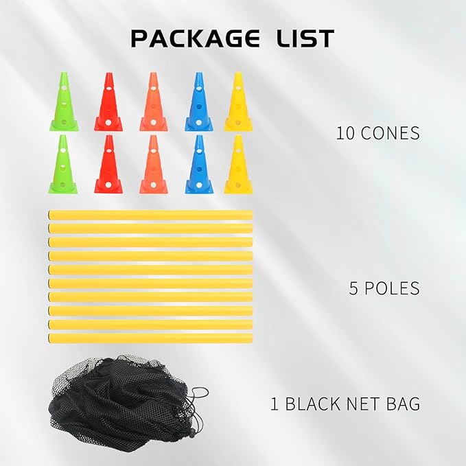 Dog Jump Agility Training Set Puppy Agility Training Hurdle 10 Cones & 5 Poles Combo for Backyard Adjustable Obstacle Training Course Equipment Outdoor Indoor