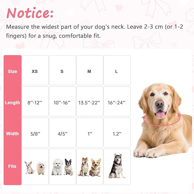Pink Bow Dog Collar, Adjustable Cotton Dog Collar for Small Medium Large Dogs, Cute Puppy Collars for Girl Female Dogs, Ideal for Gifts,Pet Accessory,M