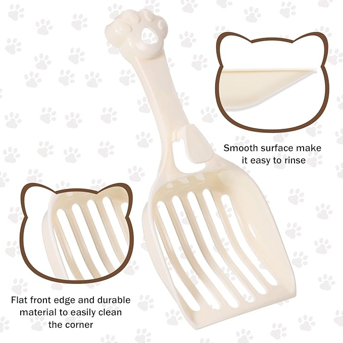 Cat Litter Scoop, Durable Plastic Kitty Litter Sifter Scooper with Wide Slats Comfy Handle Deep Shovel Pooper Lifter Captures All Clumps for Easy Sifting Pine Pellets Box (Milky White)