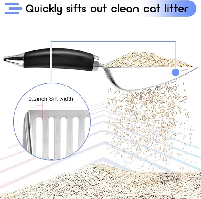 Stainless Steel Cat Litter Scoop,Metal Cat Litter Scoop,Kitty Metal Scooper,Sturdy Mesh Scooper,Suitabla cat Scooper for Cat Litter Box(Sliver)