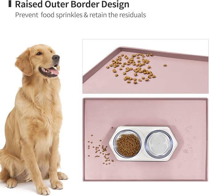 Dog Food Mat,Silicone Waterproof Food Tray,Non Slip Pet Bowl Mats Placemat,0.8" Raised Edge,Suitable for Most Small and Medium Sized Pets,28" x 18"