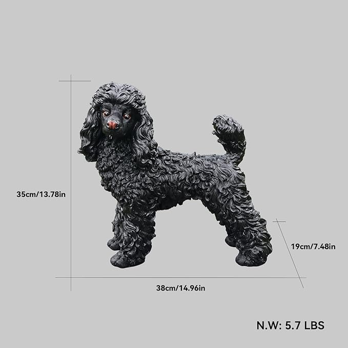 Poodle Statue Outdoor Decorations – Outdoor Dog Statue Standing Black Poodle with Removable Solar Light & Welcome Sign for Garden Décor