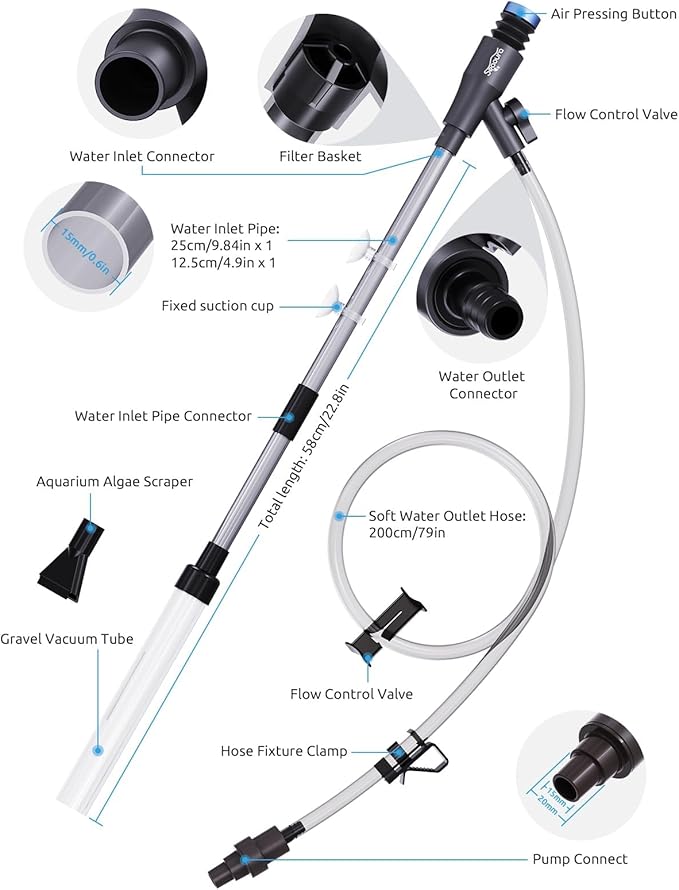 Gravel Vacuum for Aquarium, Fish Tank Cleaner Kit, Mini Manual Fishtank Vacuum Cleaner, Small Aquariums Water Changer, Adjustable Siphon Pump Use for Fish Turtle Tanks Cleaning Manure Wash Sand