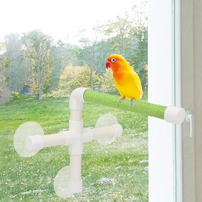 Hypeety Portable Suction Cup Bird Window and Shower Perch Toy for Bird Parrot Macaw Cockatoo African Greys Budgies Parakeet Bath Perch Toy