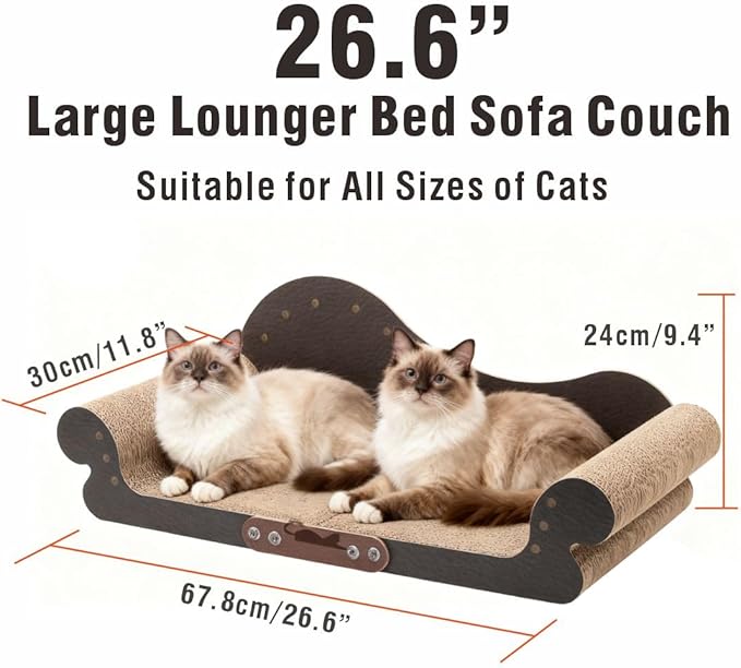 Sofa Shaped Cat Scratching Board,26.6" Extra Large Scratcher Bed for Large Cat Multi-Cats, Scratch Boards Lounge Bed,Cat Couch Furniture Protector (Black)