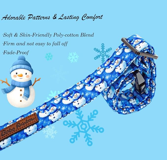 Christmas Dog Collar, Cotton Winter Dog Collars with Bow Cute Blue Snowman Pet Collar Removable Blue White Winter Pet Collars with Metal Buckle for X-Small Girl and Boy Dogs