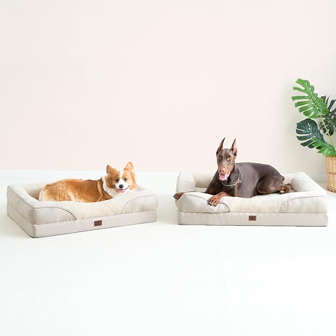 EHEYCIGA Orthopedic XL Dog Bed for Large Sized Dog, 48x35x7.5 Inch Extra Large Memory Foam Dog Couch Bed with Sides, Waterproof Liner & Washable Removable Cover, Bolster Pet Sofa, Beige