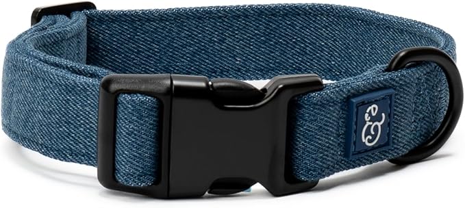 Lucy & Co. Dog Collar - Durable Lightweight Designer Collar for Pets - Adjustable Metal Safety Buckel. - Blue Denim - Small