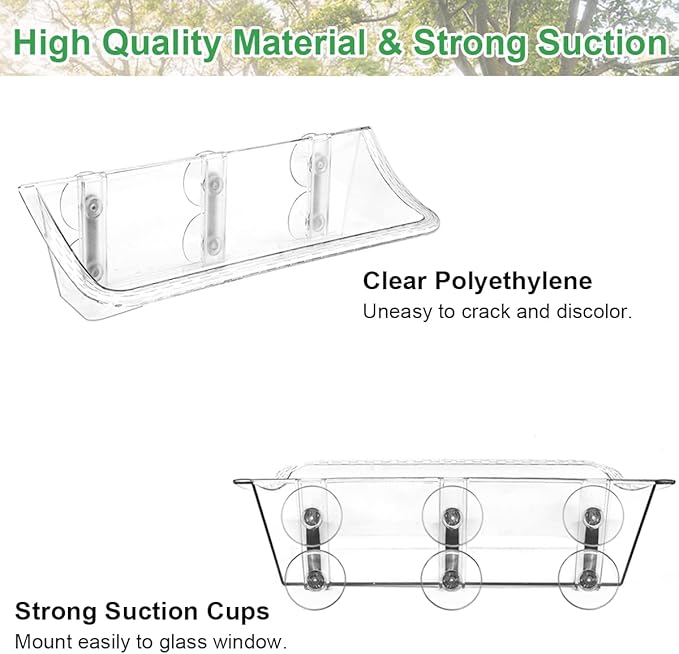Clear Window Mounted Bird Feeder Bath with Strong Suction Cups for Outside, Transparent Glass Birdfeeder Birdbath for Cats, Kids, Elderly Viewing, 1 Pack
