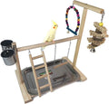 Hamiledyi Parrot Playground Bird Play Stand Play Gym with Feeder Cups,Swings, Ladder and Tray, Wood Parakeet Playground Outside Cage for Cockatiel Lovebird Budgie
