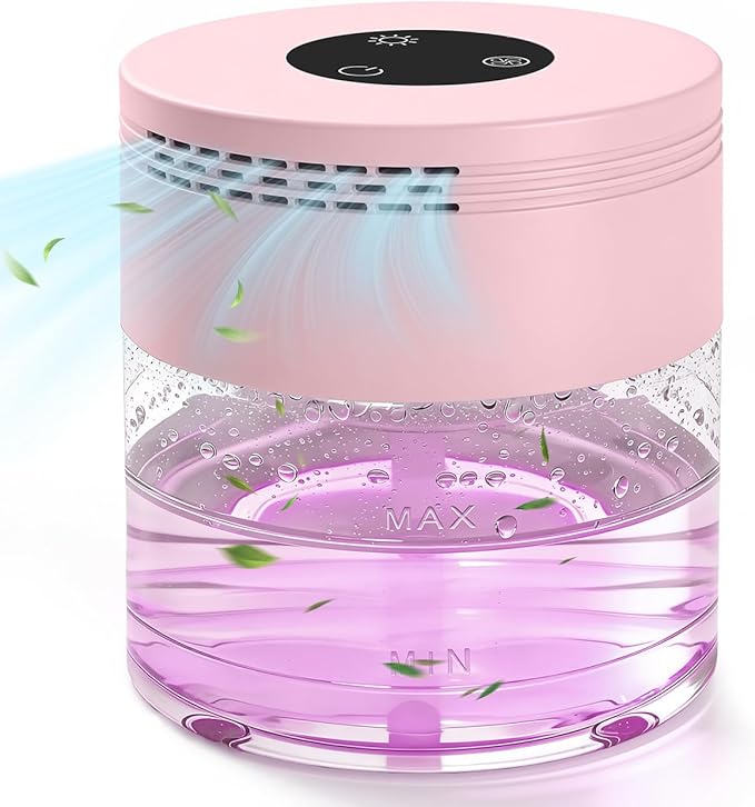 Water Air Purifiers for Home, Air Washer Purifier & Essential Oil Diffuser for Bedroom, Office, Living Room, Water Based Air Purifier with 24H Auto Shut-off, 3-Speed Modes, Touchscreen for Pets, Pink