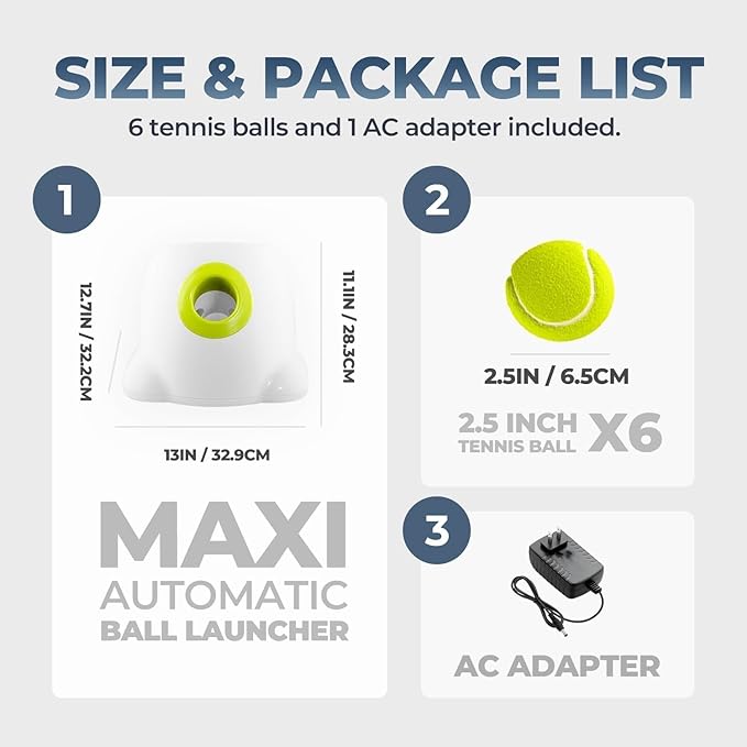 ALL FOR PAWS Automatic Ball Launcher for Dogs Interactive Puppy Pet Ball Outdoor Thrower Fetch Machine, 6 Balls Included (2.5 inch) for Medium to Large Dogs, Rechargeable Battery