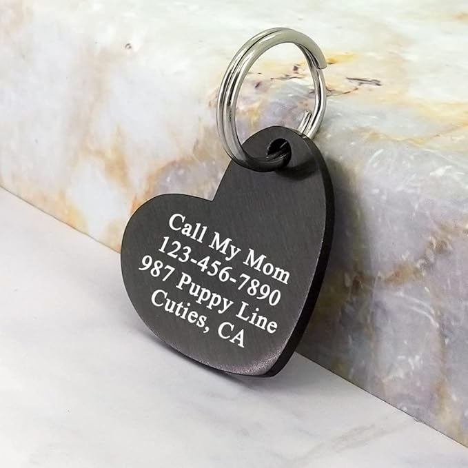 Ultra Joys Dog ID Tag, Custom Dog Tag Personalized Cat Tag, Pet ID Tag, Brushed Stainless Steel Heart Cat Tags Pet Tags Black Small