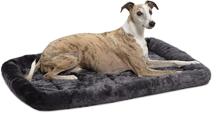 MidWest Homes for Pets QuietTime Dog Bed – Gray Faux Fur Bolster, Ultra-Soft and Machine Washable, Fits 36-Inch Crates and Carriers, for Medium to Large Breed Dogs