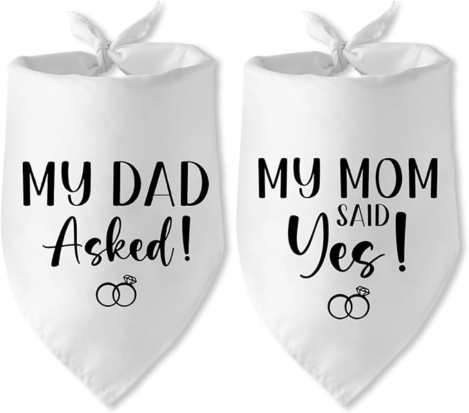 Engagement Gifts My DAD Asked! My MOM Said Yes! Dog Bandana Pet Scarf Wedding Photo Prop Pet Accessories for Dog Lovers Owner Gift Engagement Party Bridal Shower Decorations