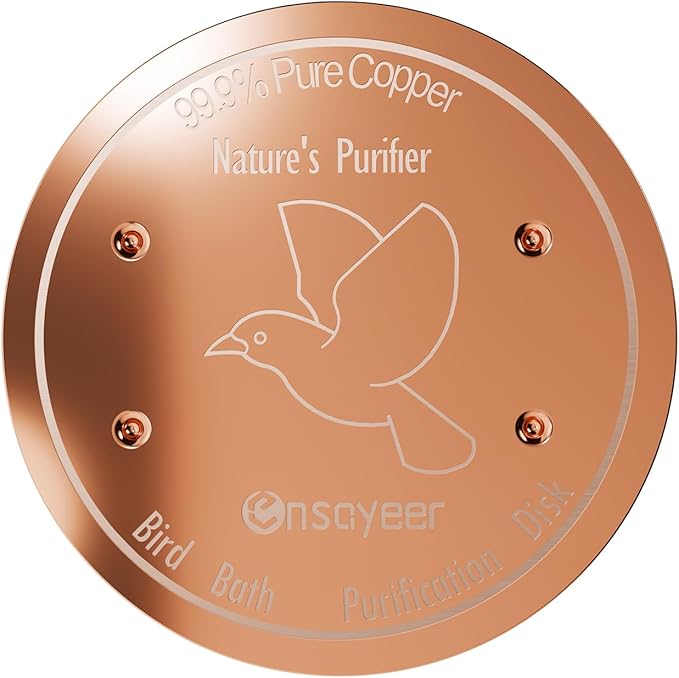 Upgraded Bird Bath Copper Disk, 0.8mm Reinforced 99.99% Pure Copper Cleaning Disk, 4-Point Support&Concave Base for Physical Safe Clean Water, Outdoor All-Season Fit Birdbaths&Bowls