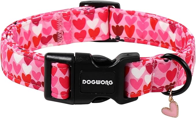 DOGWONG Valentine Dog Collar, Pink Heart Dog Collar, Girl Female Dog Collars with Strong Plastic Buckle for Small Dogs,XS