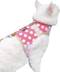 Cat Harness and Leash for Walking Escape Proof, Adjustable Cat Vest Harness, Padded Stylish Cat Walking Jackets, Polka Dot Pink, XX-Large