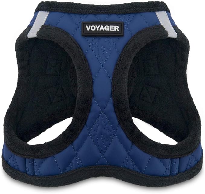 Best Pet Supplies - All Weather Plush, Reflective, No Pull Harness for Small, Medium Dogs, Cats - Secure with Hook & Loop Fastener, Buckle, Double D-Rings - Royal Blue Faux Leather, S