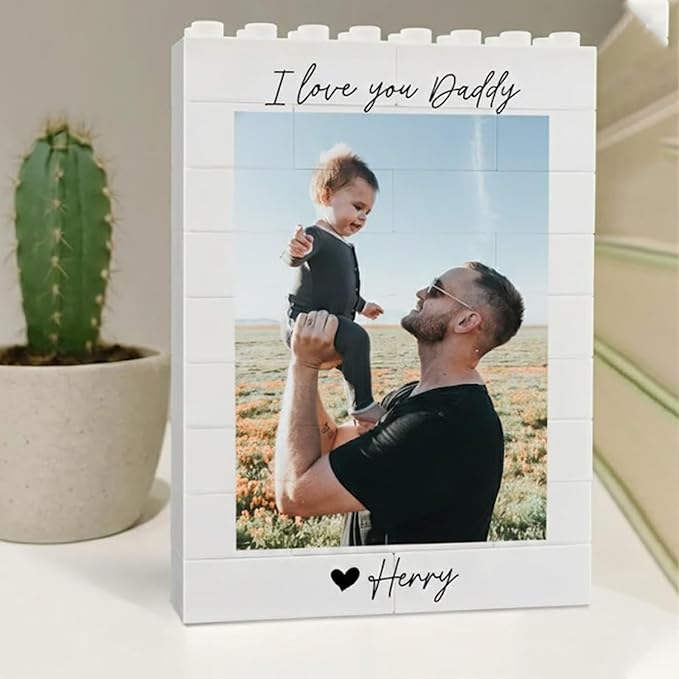 NAZENTI Custom Daddy and Me Brick Photo Block gifts for Fathers Day, Christmas, Birthday, Personalized Photo Puzzle Gift for Dad, Image Building Block Gift For Husband, Custom Home Decor for Family