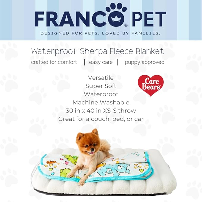 Franco Pet Care Bears Super Soft Cozy Waterproof Sherpa-Backed Blanket Throw for Small Dogs, Couch/Bed/Car, 30x40 (Officially Licensed Product)