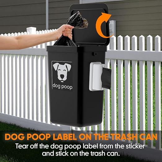 Dog Poop Trash Can Outside, 3.1 Gallon Dog Waste Trash Can with Trash Bag Dispenser, Outdoor Dog Poop Trash Can with Lid, Black Hanging Trash Can for Fence, Garbage, Outdoors, Counter Top