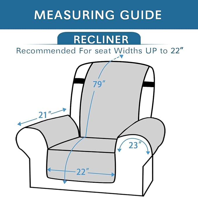 H.VERSAILTEX Reversible Quilted Recliner Covers Water Resistant Furniture Protector for Reclienr Chair with Elastic Straps for Pets Kids Sitting Width Up to 22"(Recliner, Ivory/Beige)