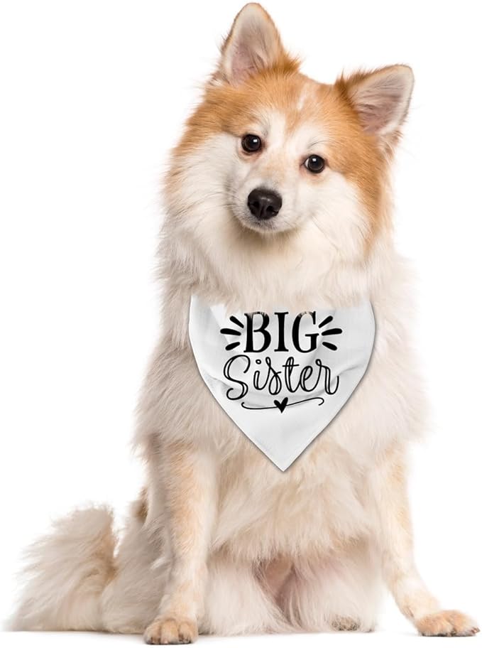 Big Sister Dog Bandana, White Dog Scarf Accessories, Pet Triangle Scarf, Pet Bandana for Small Medium Dogs, Baby Announcement Dogs Bandanas (M)
